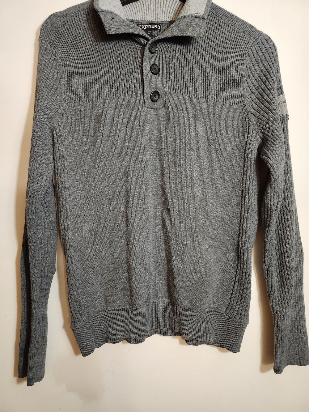 Express Men's Gray Button-Front  Sweater -Size Medium